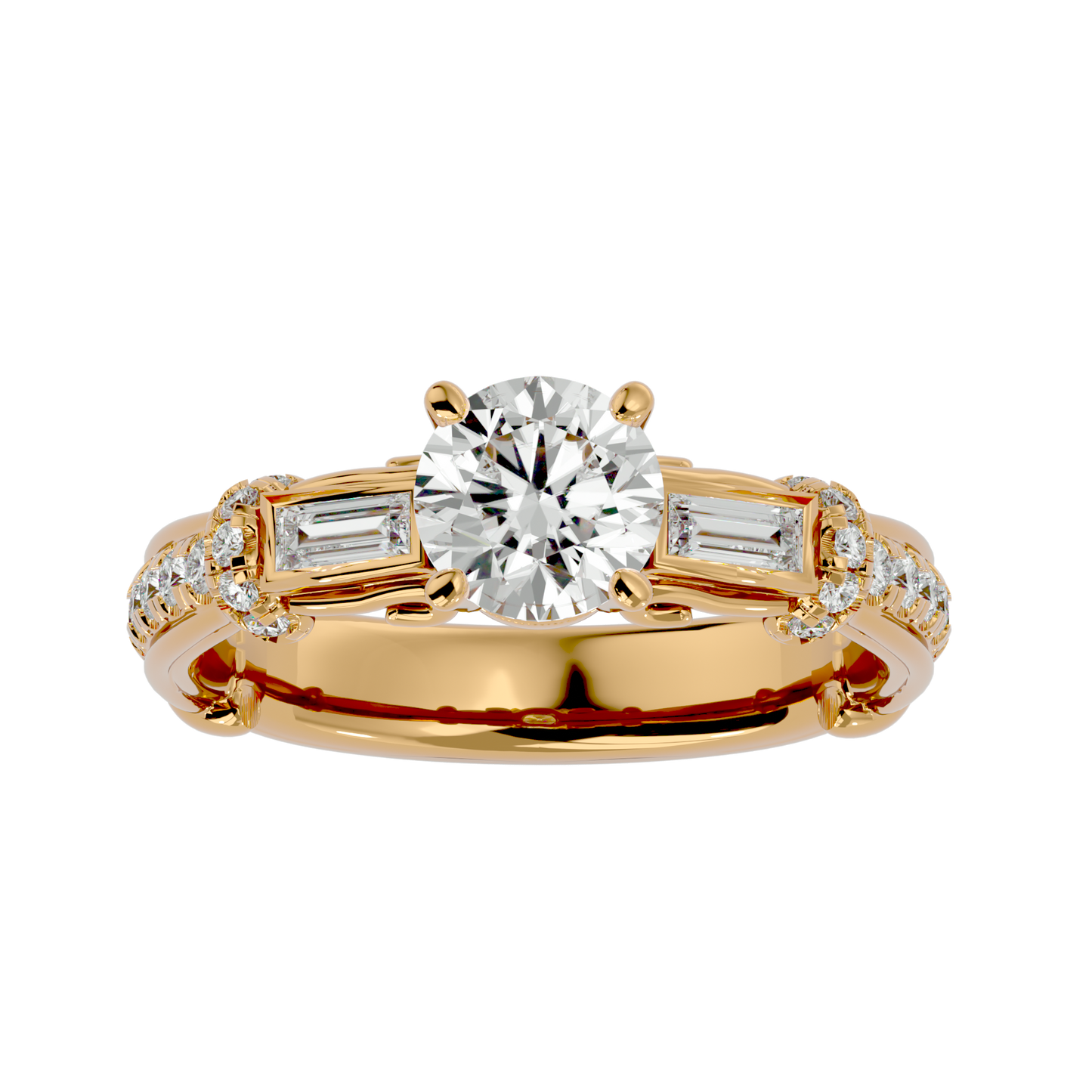 Lumière Prisme Gems   – 1.5ct Round & Baguette Diamonds Gold Ring