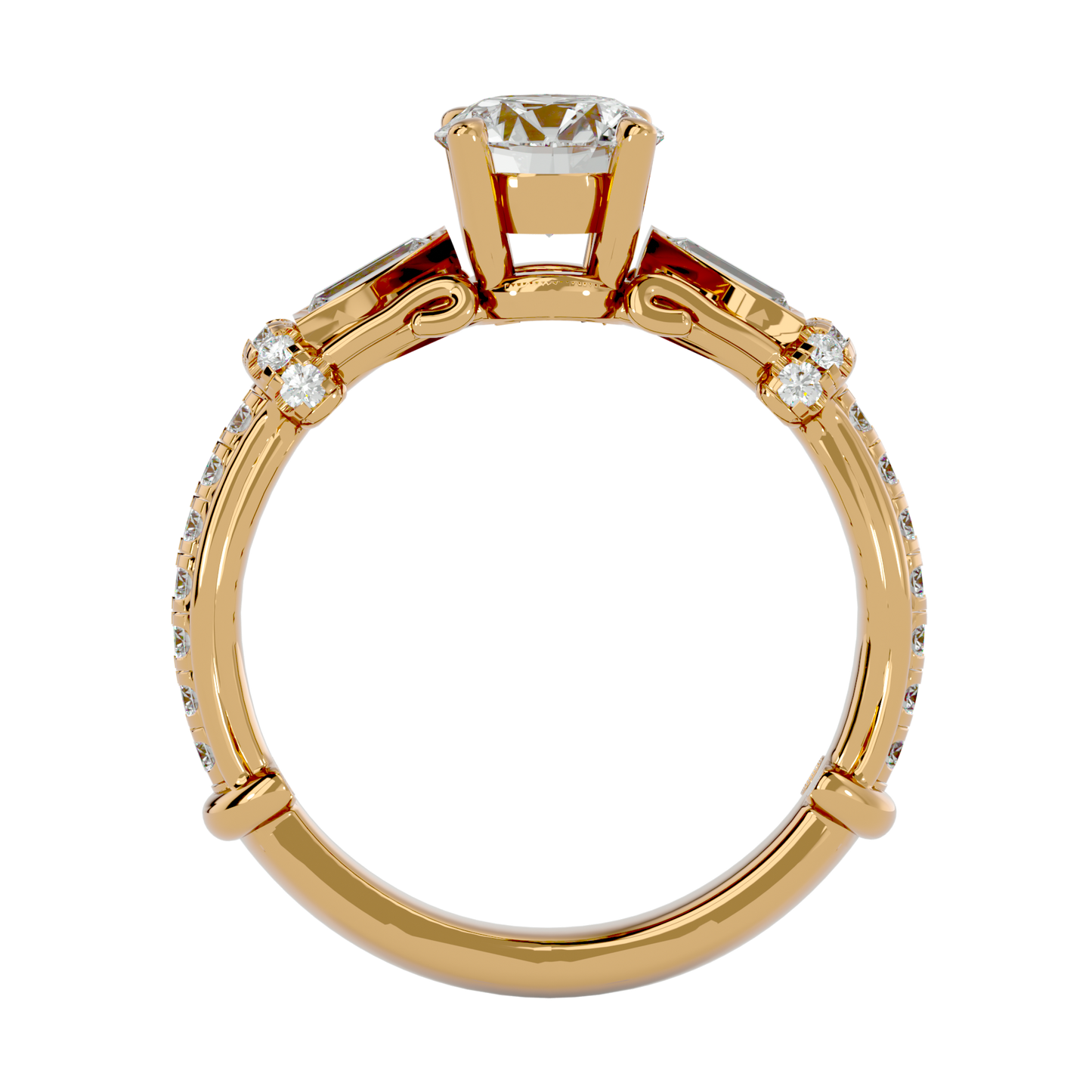 Lumière Prisme Gems   – 1.5ct Round & Baguette Diamonds Gold Ring