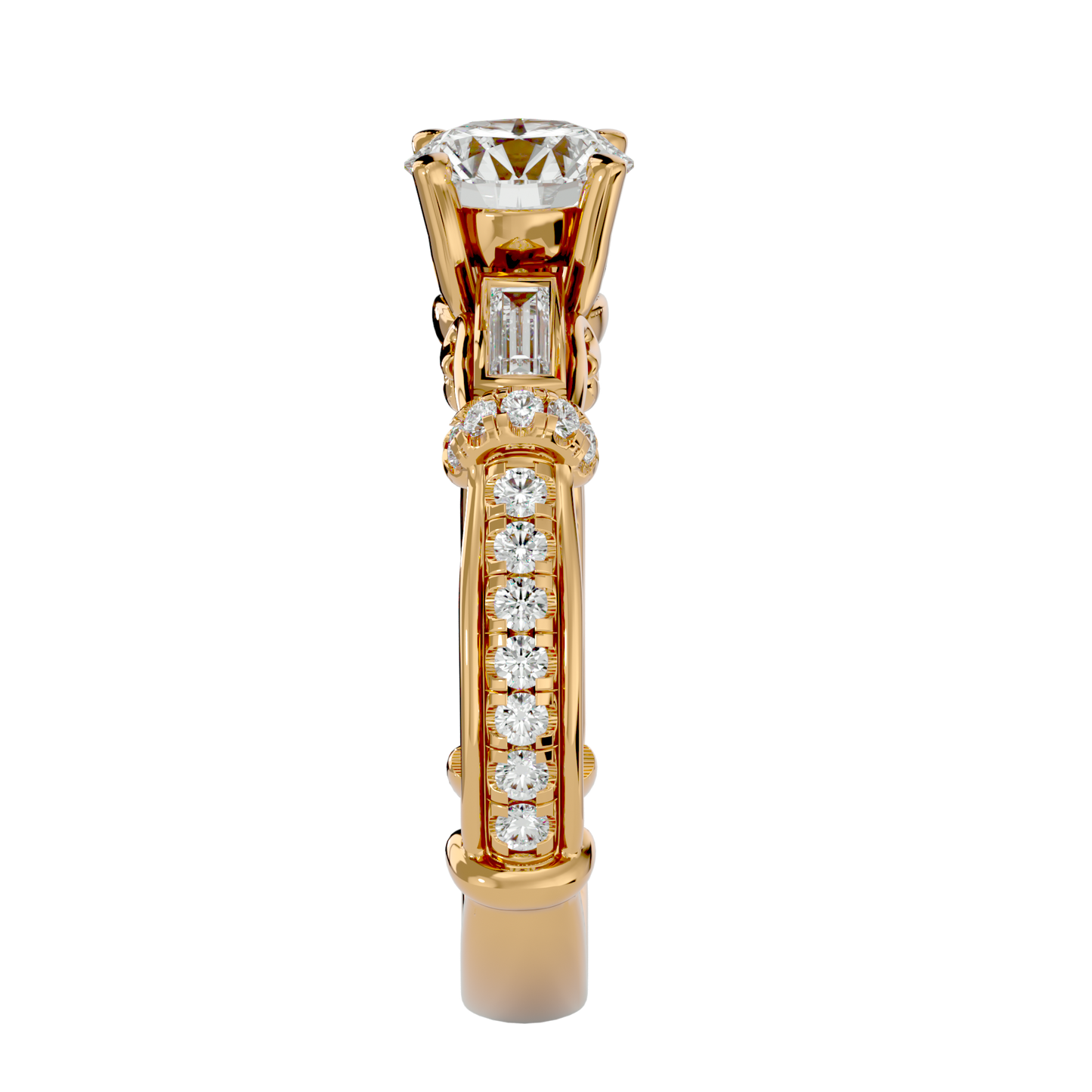 Lumière Prisme Gems   – 1.5ct Round & Baguette Diamonds Gold Ring