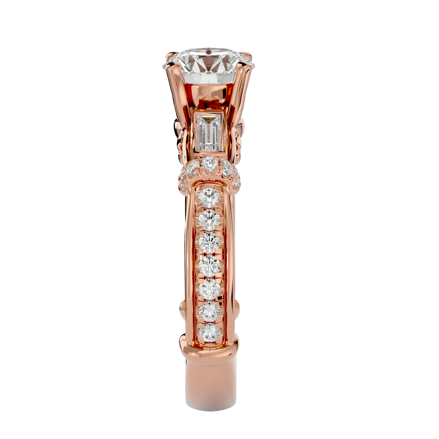 Lumière Prisme Gems   – 1.5ct Round & Baguette Diamonds Gold Ring