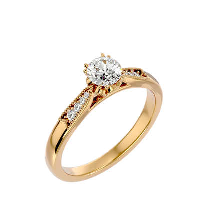 Lumière Beautiful Halo - 0.77 Ct Round Diamond Gold Ring