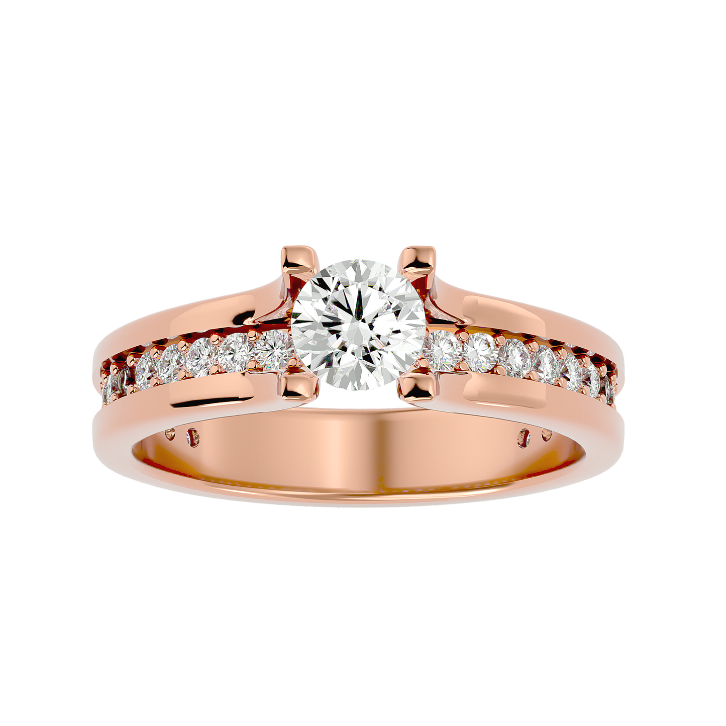 Lumière Beautiful Halo - 0.97 Ct Round Diamond Gold Ring