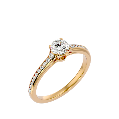 Lumière Beautiful Halo - 0.74 Ct Round Diamond Gold Ring