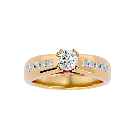 Eclat Yellow Gold Round Diamond Ring with Channel-Set Sidestones - 1.11 Ct
