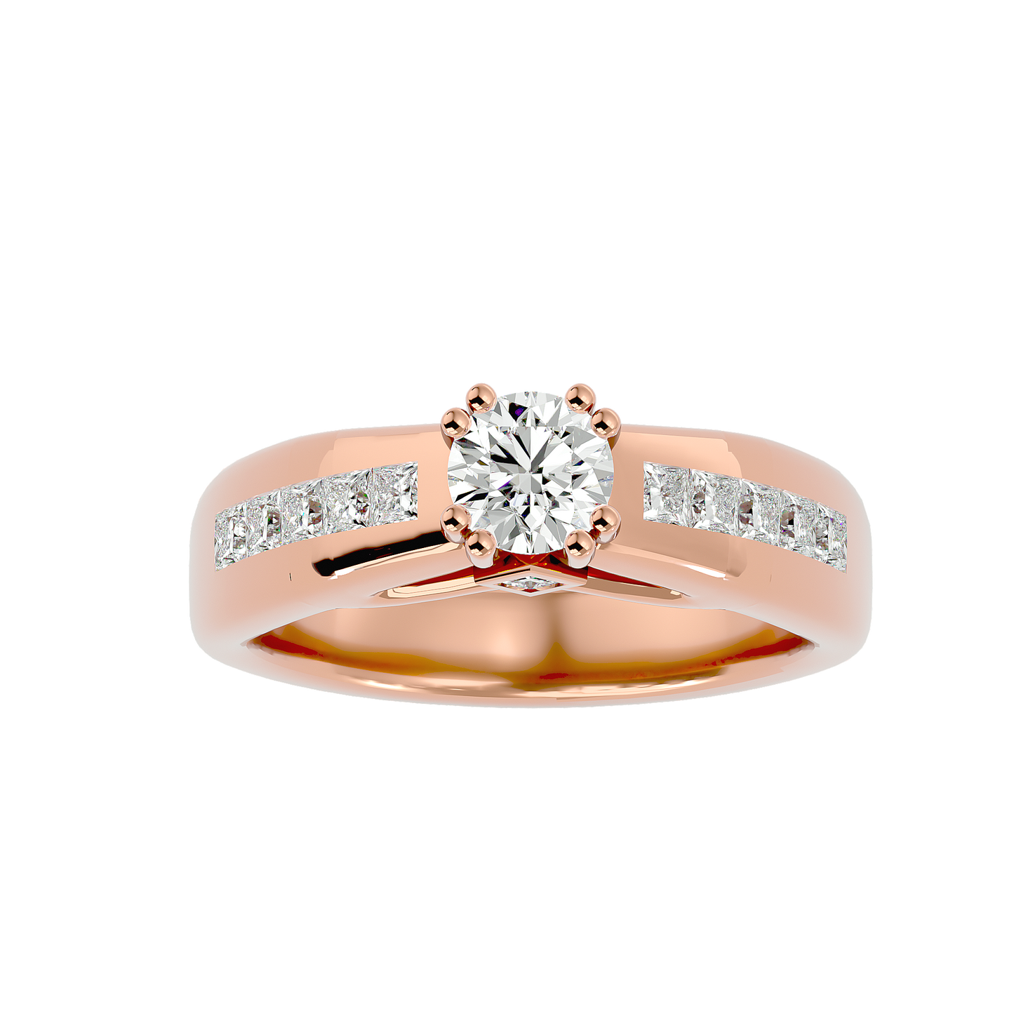 Eclat Yellow Gold Round Diamond Ring with Channel-Set Sidestones - 1.11 Ct