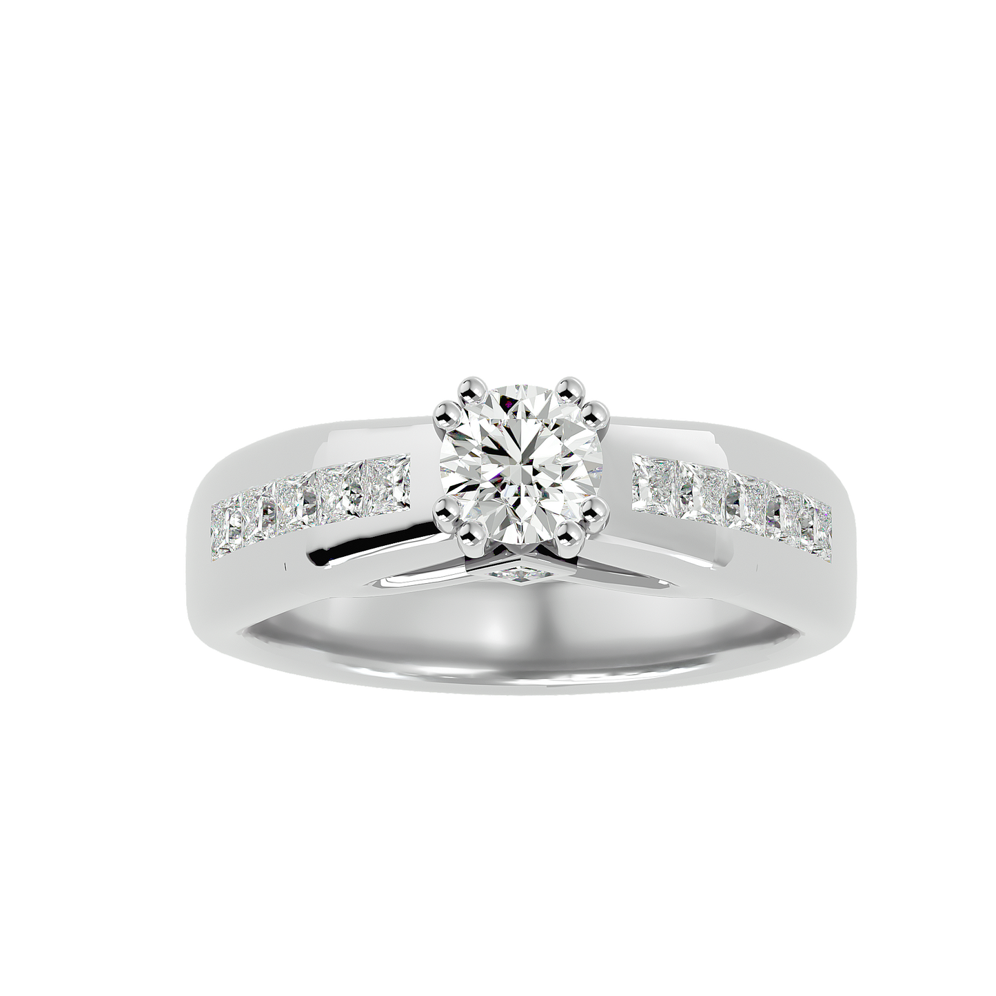 Eclat Yellow Gold Round Diamond Ring with Channel-Set Sidestones - 1.11 Ct
