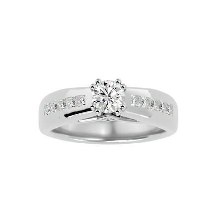 Eclat Yellow Gold Round Diamond Ring with Channel-Set Sidestones - 1.11 Ct