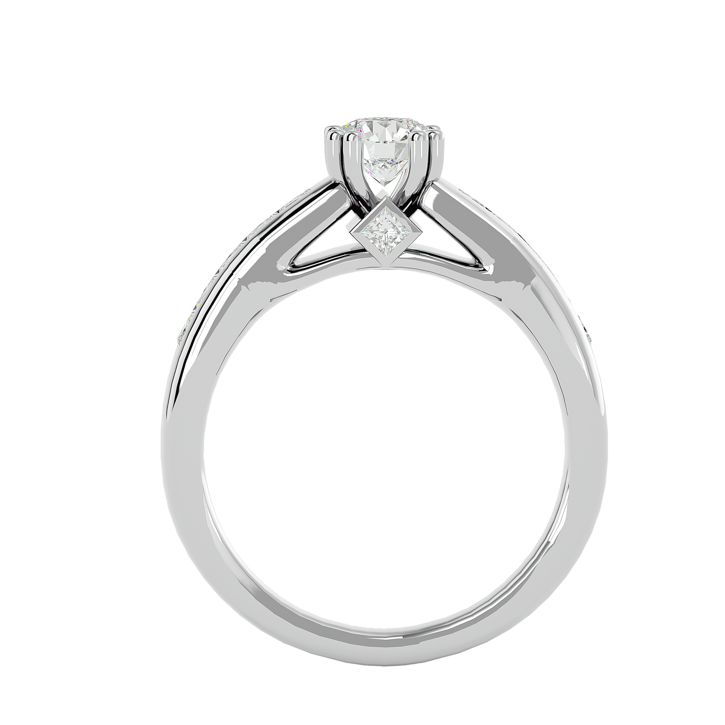 Eclat Yellow Gold Round Diamond Ring with Channel-Set Sidestones - 1.11 Ct