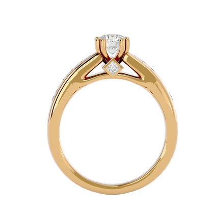 Eclat Yellow Gold Round Diamond Ring with Channel-Set Sidestones - 1.11 Ct