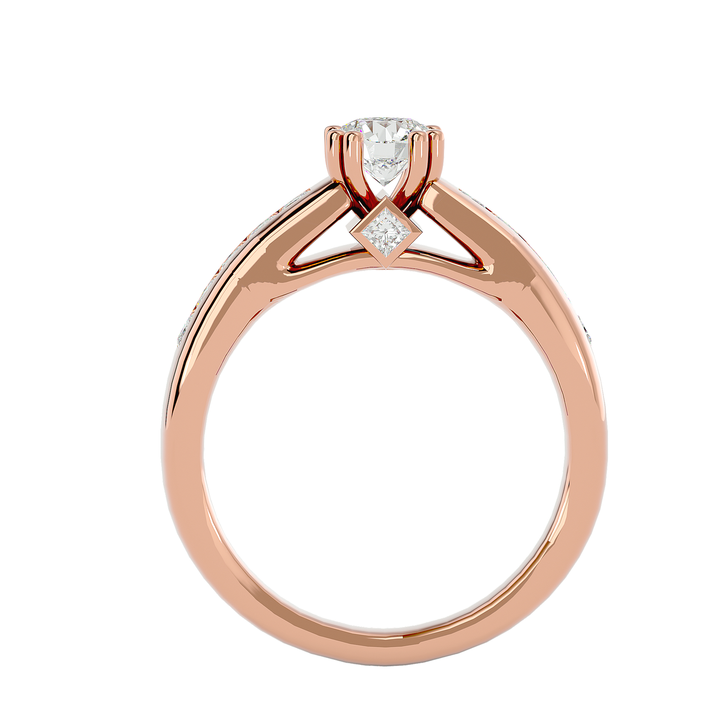 Eclat Yellow Gold Round Diamond Ring with Channel-Set Sidestones - 1.11 Ct