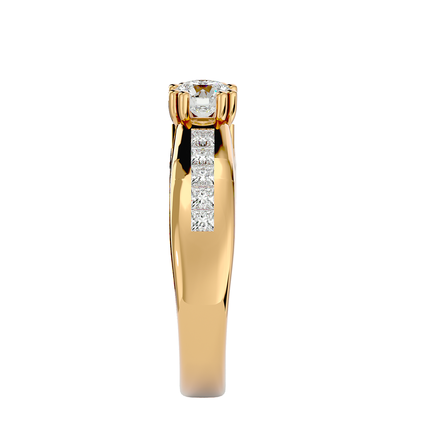 Eclat Yellow Gold Round Diamond Ring with Channel-Set Sidestones - 1.11 Ct