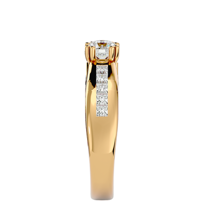 Eclat Yellow Gold Round Diamond Ring with Channel-Set Sidestones - 1.11 Ct