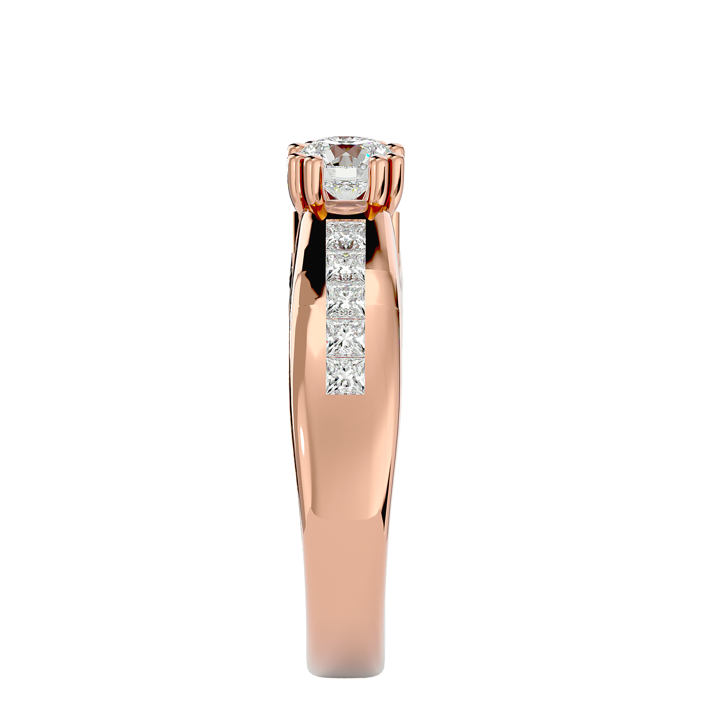 Eclat Yellow Gold Round Diamond Ring with Channel-Set Sidestones - 1.11 Ct