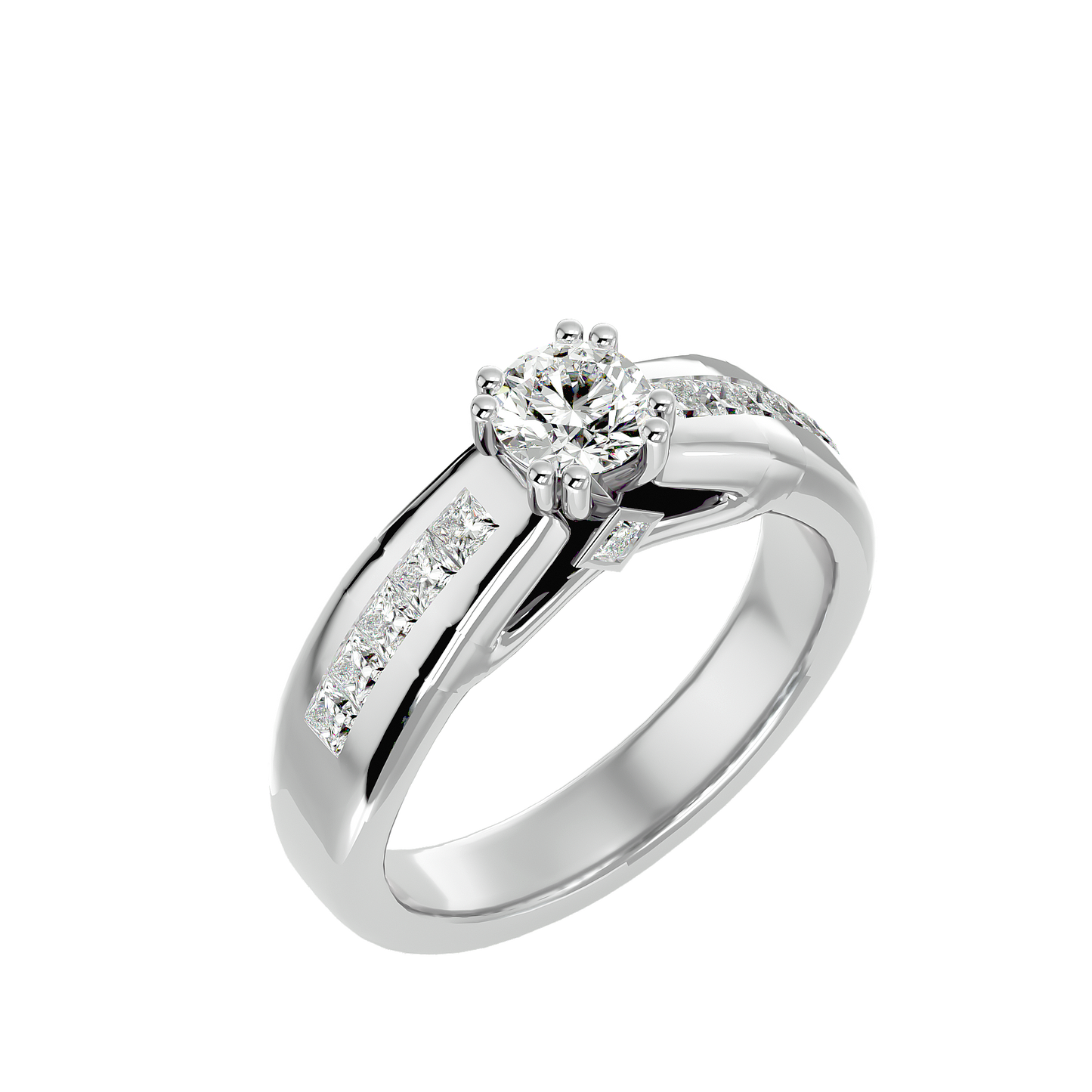 Eclat Yellow Gold Round Diamond Ring with Channel-Set Sidestones - 1.11 Ct