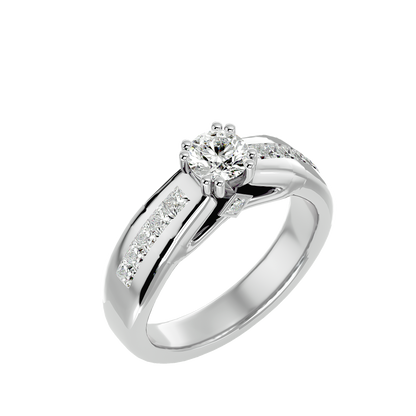 Eclat Yellow Gold Round Diamond Ring with Channel-Set Sidestones - 1.11 Ct