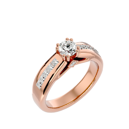Eclat Yellow Gold Round Diamond Ring with Channel-Set Sidestones - 1.11 Ct