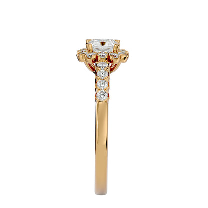 Lumière Beautiful Halo-0.94 Ct Round Diamond Gold Ring