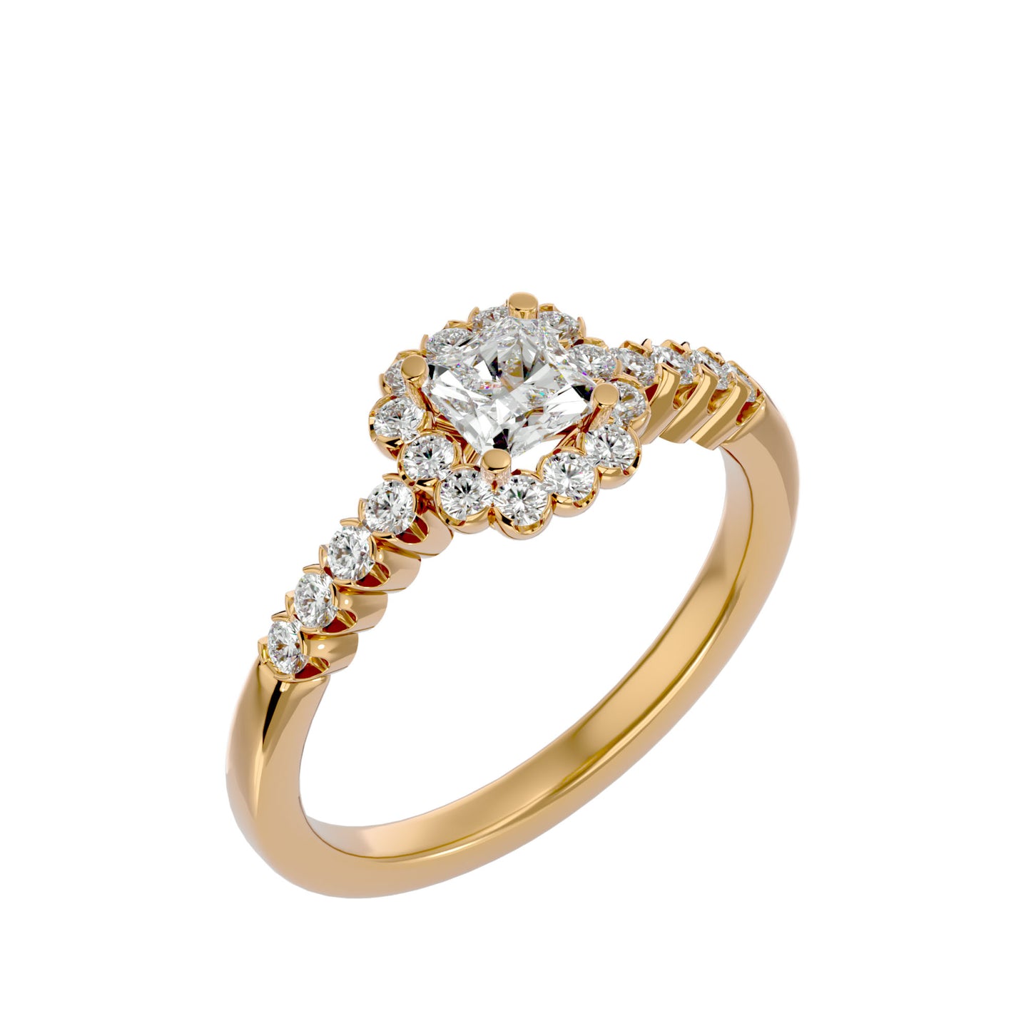 Lumière Beautiful Halo-0.94 Ct Round Diamond Gold Ring