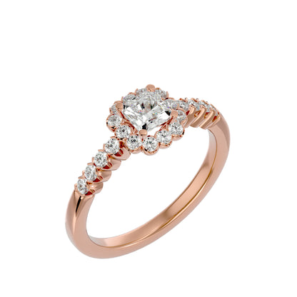 Lumière Beautiful Halo-0.94 Ct Round Diamond Gold Ring