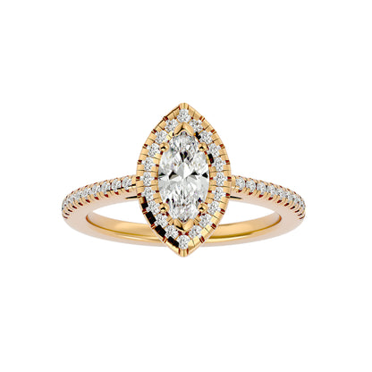 0.89 ct Marquise Halo Diamond Ring in Yellow Gold – Elegance with a Distinctive Edge