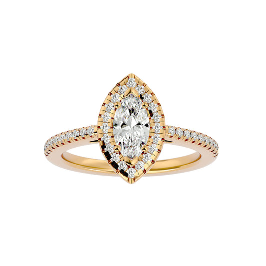 0.89 ct Marquise Halo Diamond Ring in Yellow Gold – Elegance with a Distinctive Edge