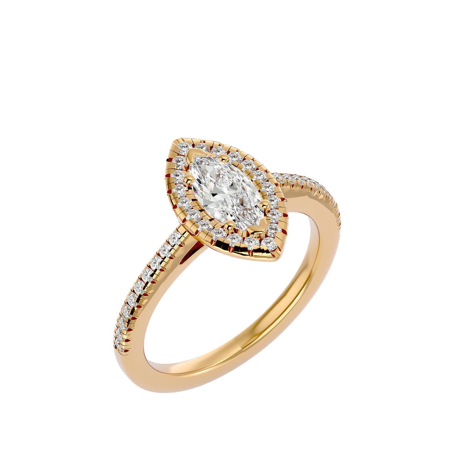 0.89 ct Marquise Halo Diamond Ring in Yellow Gold – Elegance with a Distinctive Edge