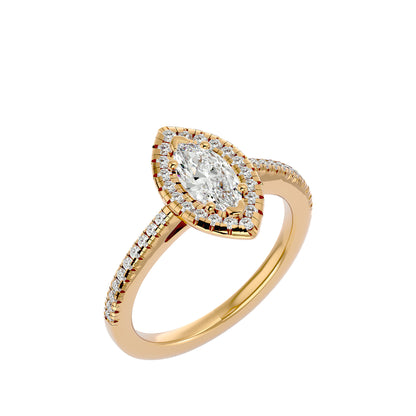 0.89 ct Marquise Halo Diamond Ring in Yellow Gold – Elegance with a Distinctive Edge