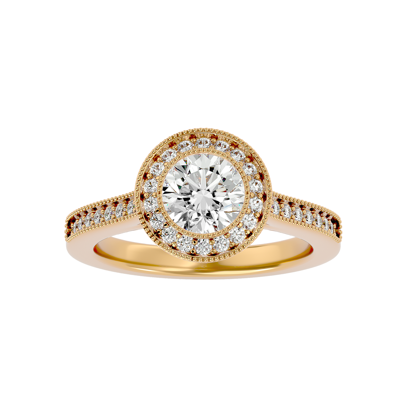 Lumière Beautiful Halo-1.56 Ct Round Diamond Gold Ring