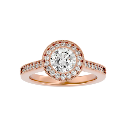 Lumière Beautiful Halo-1.56 Ct Round Diamond Gold Ring