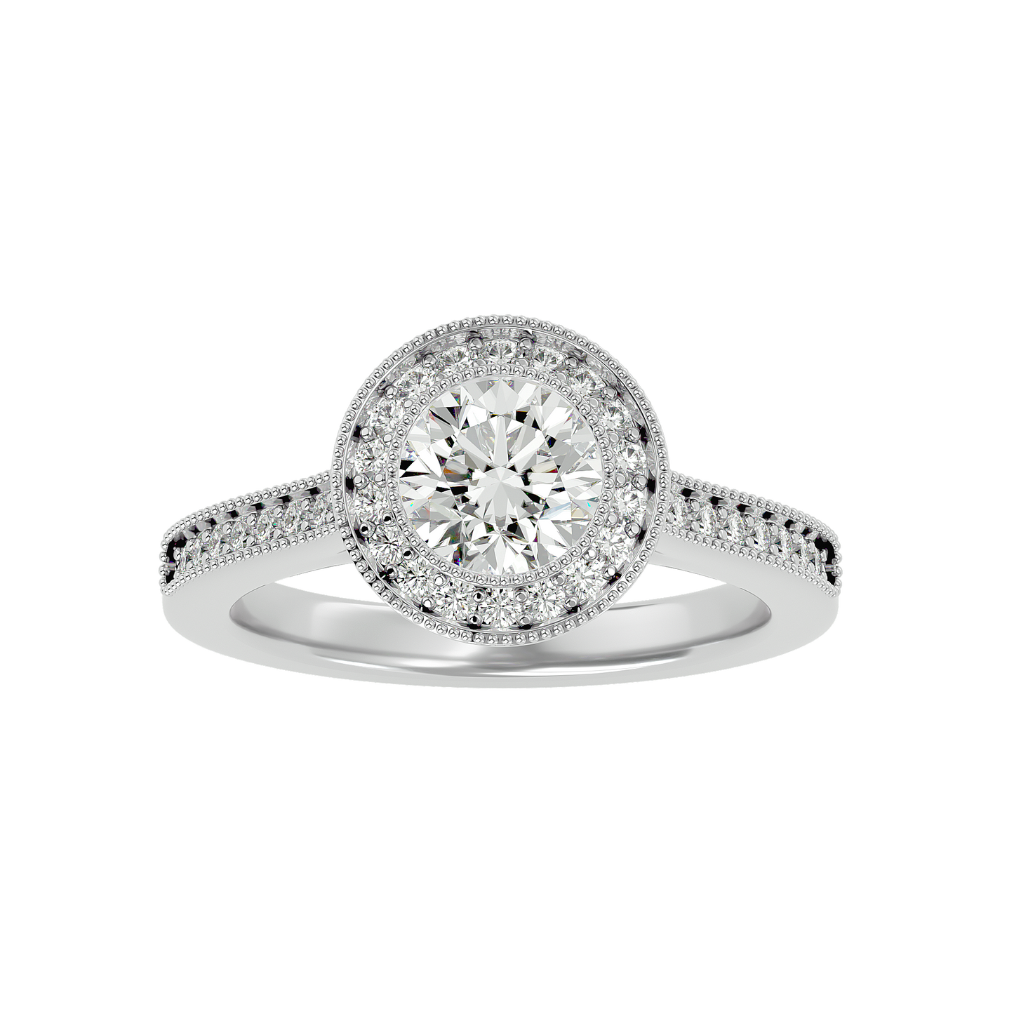 Lumière Beautiful Halo-1.56 Ct Round Diamond Gold Ring