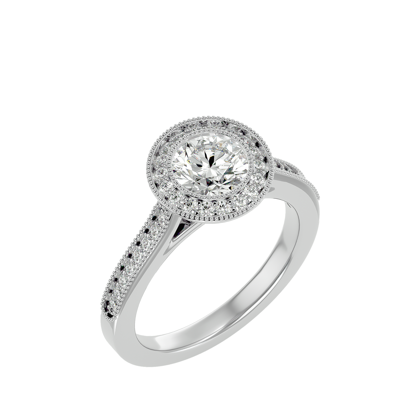 Lumière Beautiful Halo-1.56 Ct Round Diamond Gold Ring