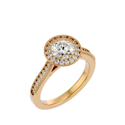 Lumière Beautiful Halo-1.56 Ct Round Diamond Gold Ring