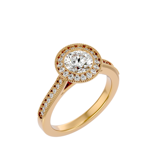 Lumière Beautiful Halo-1.56 Ct Round Diamond Gold Ring
