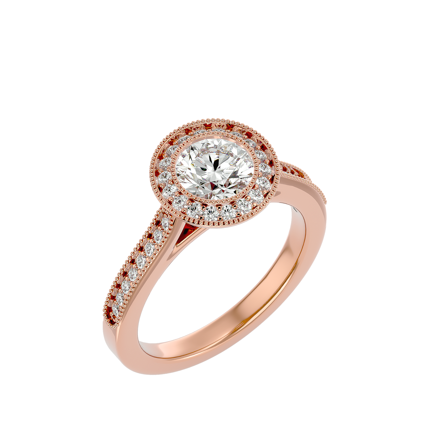 Lumière Beautiful Halo-1.56 Ct Round Diamond Gold Ring
