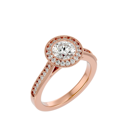 Lumière Beautiful Halo-1.56 Ct Round Diamond Gold Ring