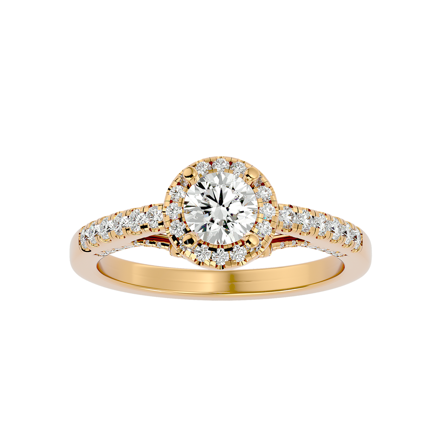 Lumière Beautiful Halo- 0.98 Ct Round Diamond Gold RIng