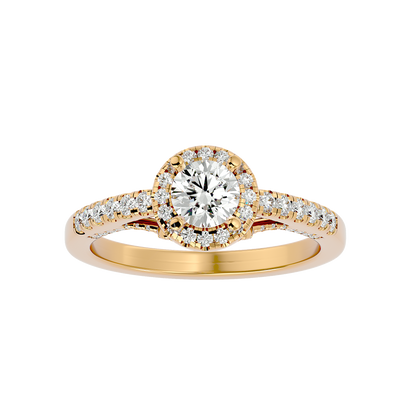 Lumière Beautiful Halo- 0.98 Ct Round Diamond Gold RIng