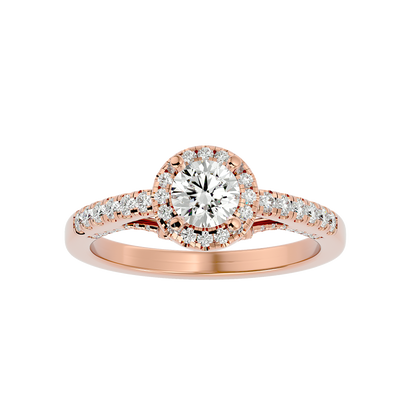 Lumière Beautiful Halo- 0.98 Ct Round Diamond Gold RIng