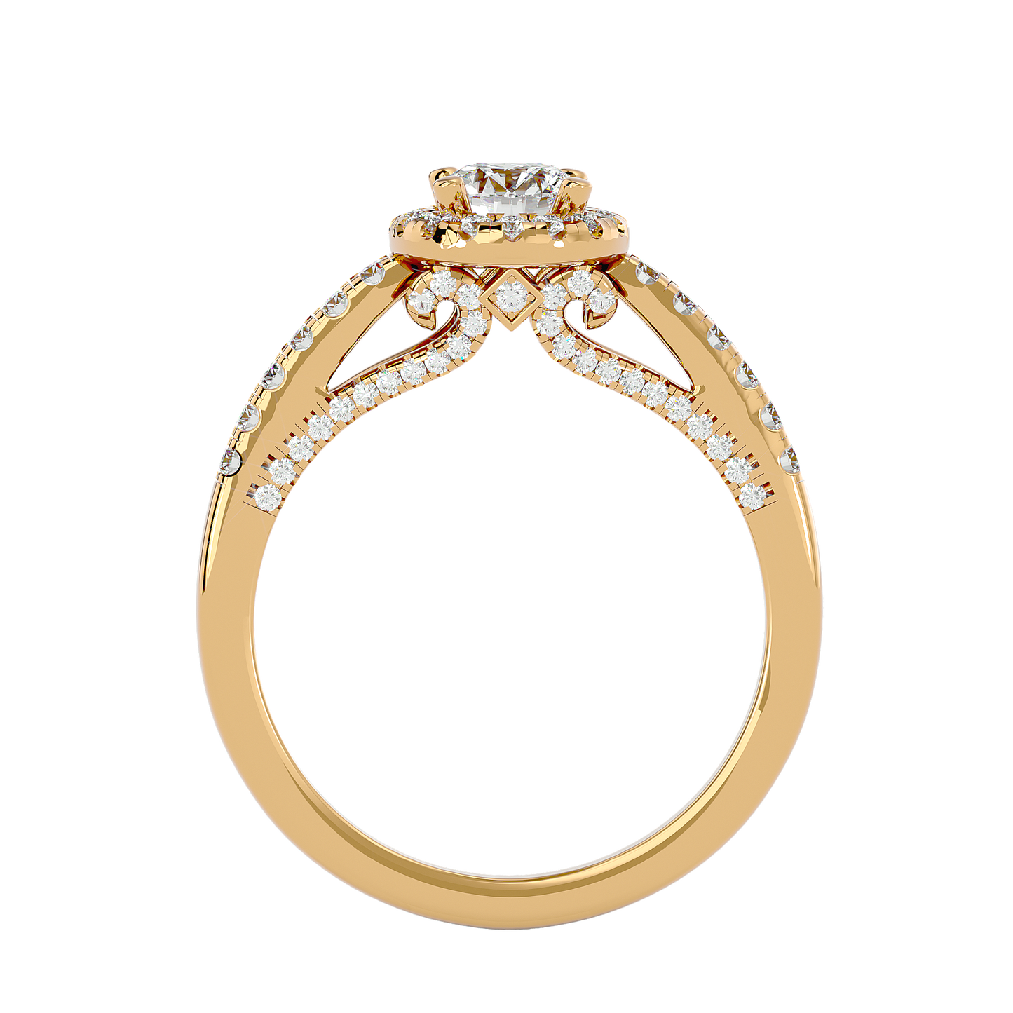 Lumière Beautiful Halo- 0.98 Ct Round Diamond Gold RIng