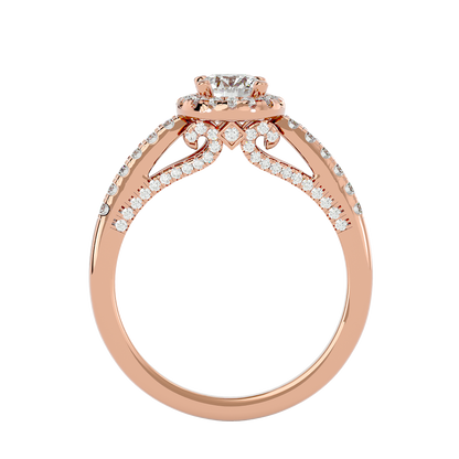 Lumière Beautiful Halo- 0.98 Ct Round Diamond Gold RIng