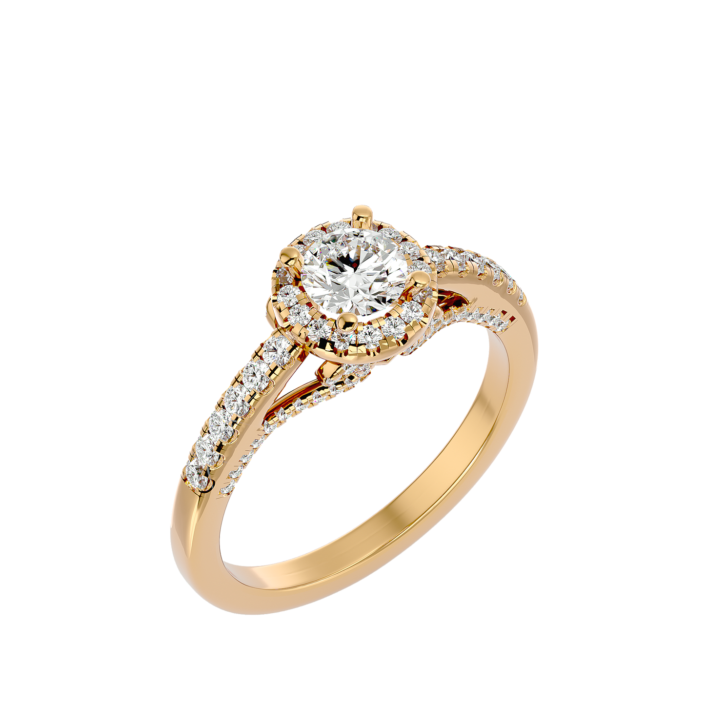 Lumière Beautiful Halo- 0.98 Ct Round Diamond Gold RIng