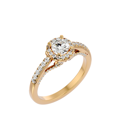 Lumière Beautiful Halo- 0.98 Ct Round Diamond Gold RIng