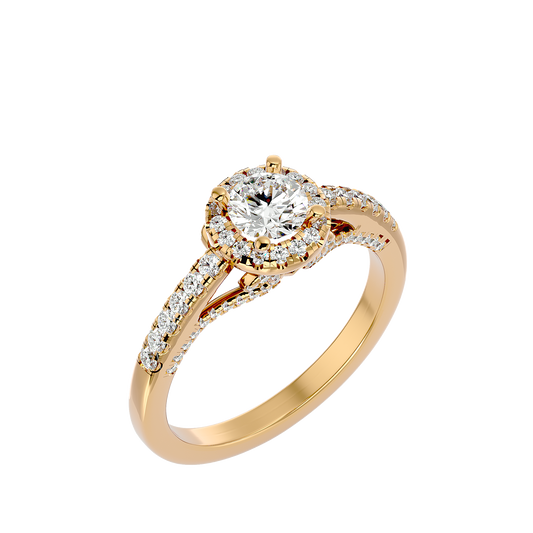 Lumière Beautiful Halo- 0.98 Ct Round Diamond Gold RIng