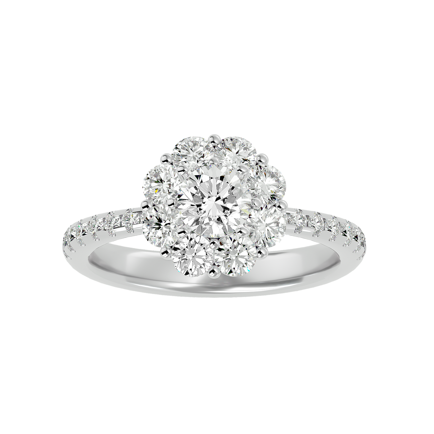 Éclat Fleuron Floral Cluster  – 1.64ct Round Diamonds Gold Ring