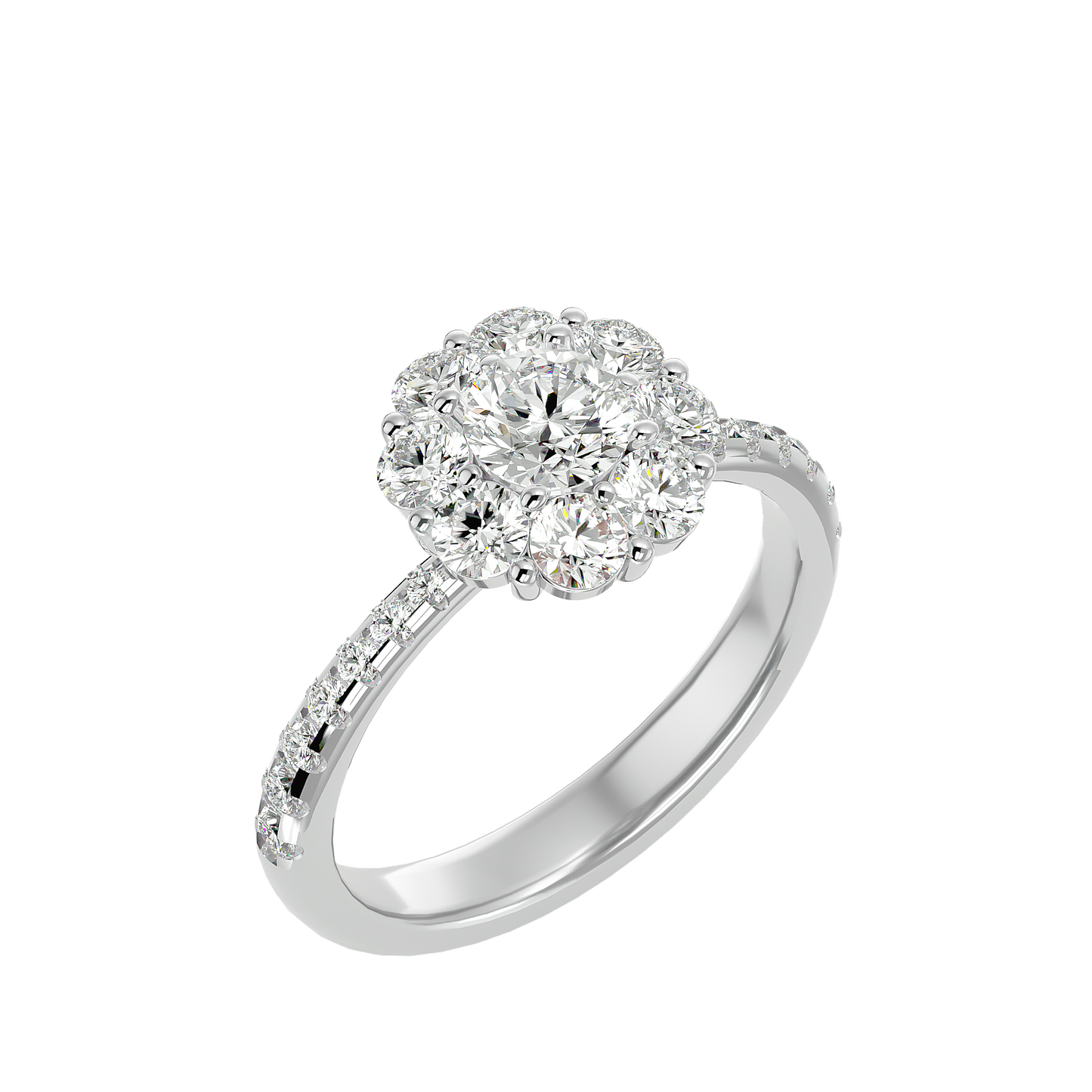 Éclat Fleuron Floral Cluster  – 1.64ct Round Diamonds Gold Ring