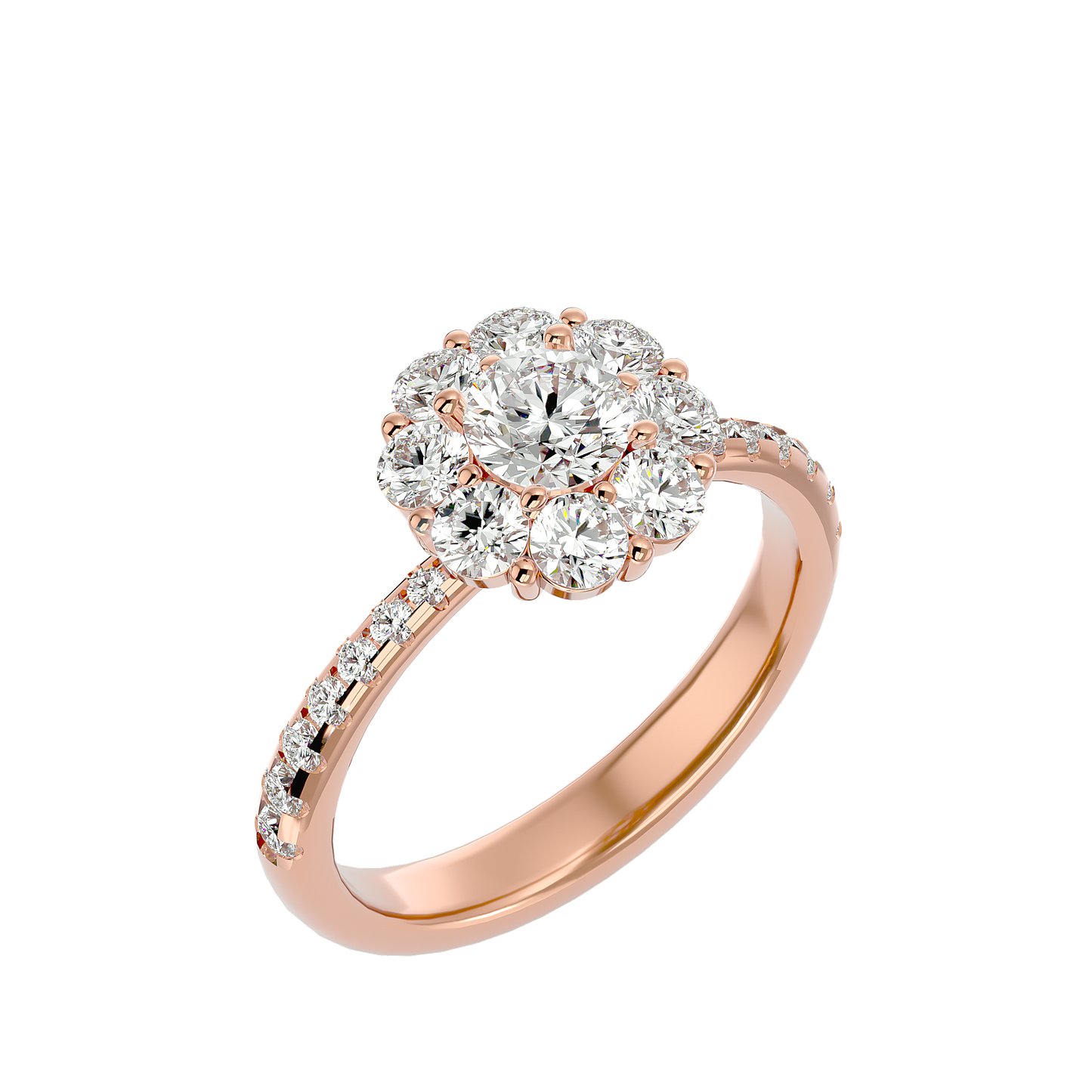 Éclat Fleuron Floral Cluster  – 1.64ct Round Diamonds Gold Ring