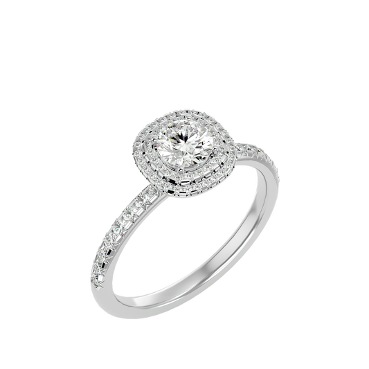 Lumière Yellow Gold Double Halo Round Brilliant Diamond Engagement Ring- 0.93Ct