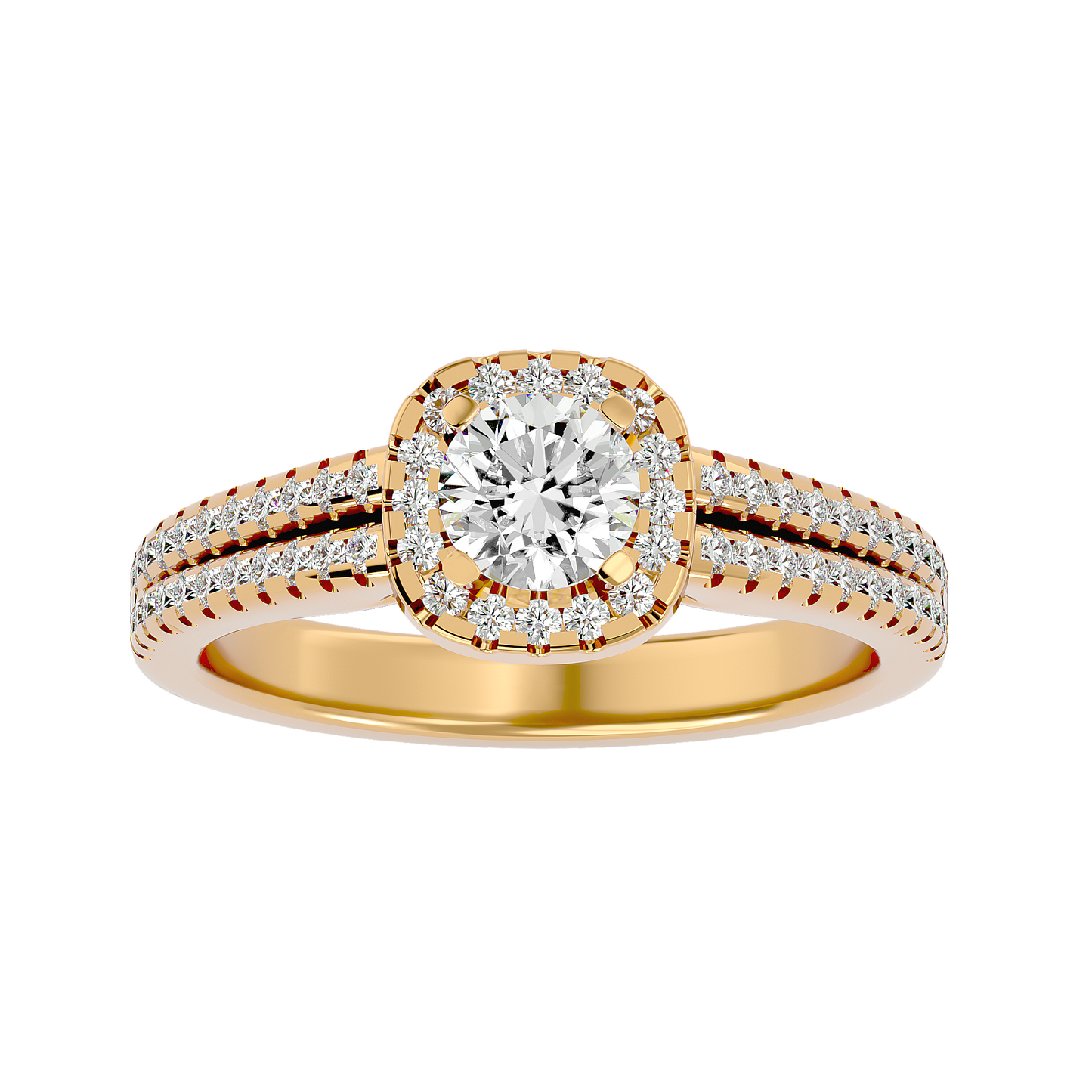 Lumière Beautiful Halo- 0.99 Ct Round Diamond Gold RIng