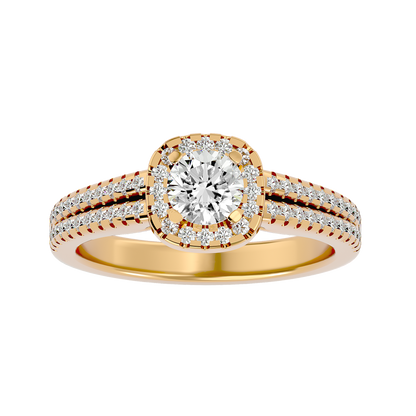Lumière Beautiful Halo- 0.99 Ct Round Diamond Gold RIng