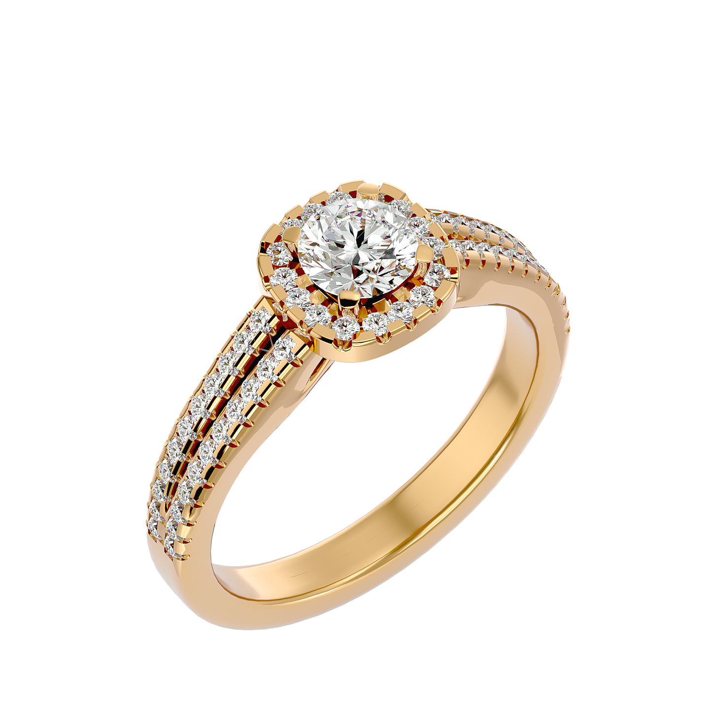 Lumière Beautiful Halo- 0.99 Ct Round Diamond Gold RIng